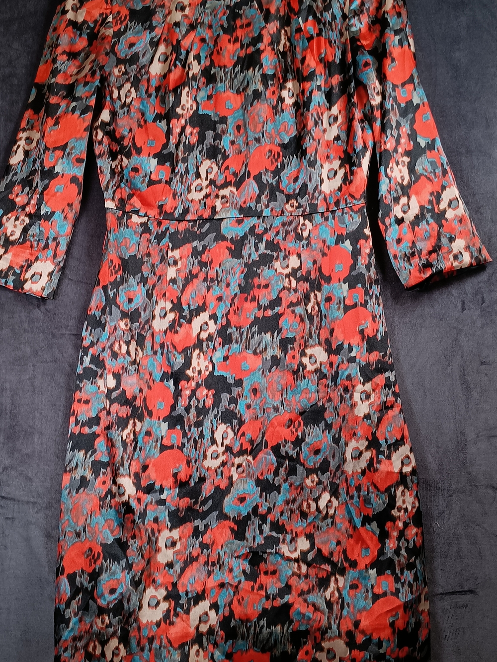 ANTONIO MELANI Black Floral 3/4 Sleeve Midi Dress with Coral Accents - Picture 3 of 8